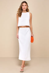 Pleasant Poise White Sleeveless Cropped Tank Top