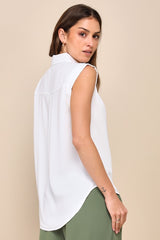 Chic Candidate White Collared Sleeveless Button-Up Top