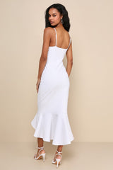 Stun Like Me White Bodycon Trumpet Hem Midi Dress