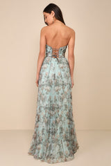 Most Beautiful Day Sage Multi Floral Print Organza Maxi Dress