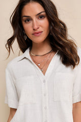 Summer Escapades Beige Linen Collared Button-Up Top