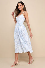 Sunny Poise White Cotton Eyelet Embroidered Midi Dress