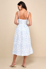 Sunny Poise White Cotton Eyelet Embroidered Midi Dress