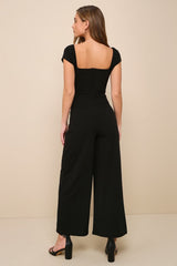 Essential Invitee Black Cap Sleeve Wide-Leg Jumpsuit