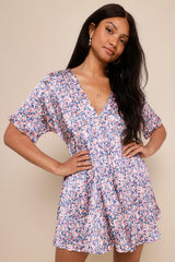 Express Yourself Blush Pink Floral Print Satin Babydoll Dress