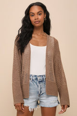 Effortless Finish Brown Sheer Loose-Knit Cardigan Sweater