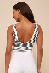 Easygoing Chic Ivory Striped Ribbed Sleeveless Bodysuit