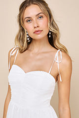 Angelic Approach White Chiffon Ruffled Tie-Strap Mini Dress