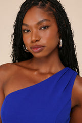 Enticing Cutie Royal Blue One-Shoulder Sleeveless Skort Romper
