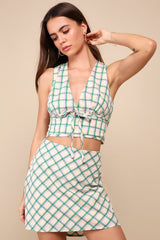 Definitely Adorable Cream Plaid High-Waisted Mini Skirt