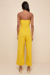 Sunshine Aura Mustard Yellow Tie-Front Strapless Jumpsuit