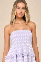 Beautiful Sentiments Lavender Floral Strapless Tiered Midi Dress