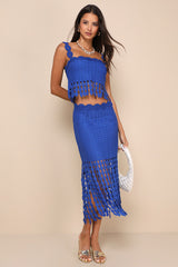 Getaway Icon Royal Blue Textured Fringe Midi Skirt