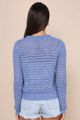 Breezy Attitude Blue Loose Knit Button-Up Cardigan Sweater