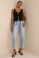 Sweetly Coy Black Sleeveless Bustier Tie-Front Top