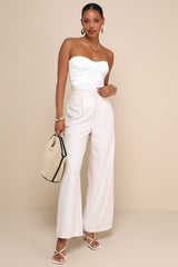 Immense Perfection Ivory Ruched Strapless Top