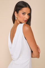 Perfection Bound White Sleeveless Cowl Back Mini Dress