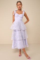 Glamorous Sweetie Lavender Burnout Tie-Strap Bustier Midi Dress