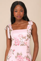 Love Me Forever Pink Floral Square Neck Maxi Dress