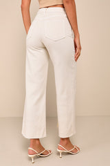 Stylish Promise Cream Wide-Leg Raw Hem Jeans
