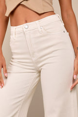 Stylish Promise Cream Wide-Leg Raw Hem Jeans
