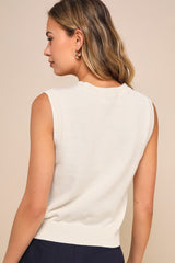 Stylish Liberty Ivory American Flag Knit Crew Neck Sweater Vest