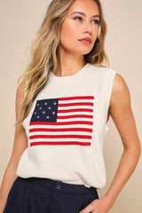 Stylish Liberty Ivory American Flag Knit Crew Neck Sweater Vest