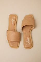 Brenner Camel Flat Square-Toe Slide Sandals
