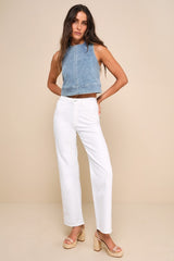 Popular Cutie Light Wash Denim Sleeveless Crop Top