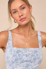 Exuberant Chicness Blue Floral Sleeveless Mini Dress