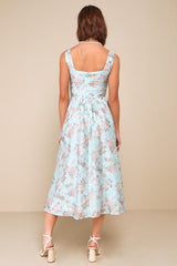 Darling Adoration Light Blue Floral Midi Dress With Pockets