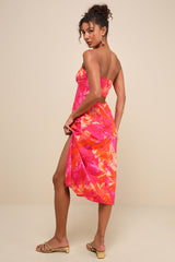 Bold Tendencies Fuchsia Floral Strapless Cutout Midi Dress