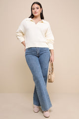 Cozy Forecast Ivory Collared Pullover Sweater