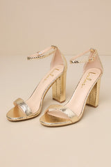 Taylor Light Gold Snake-Embossed Ankle Strap Heels