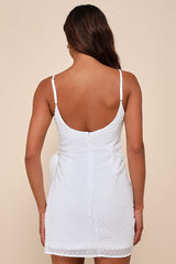 Stole Your Love White Swiss Dot Faux-Wrap Mini Dress