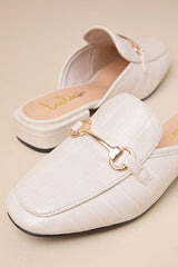 Ranae Bone Crocodile-Embossed Slide-On Loafers