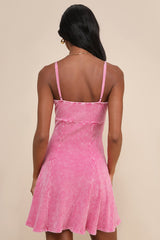 Simply Pretty Washed Pink Ribbed Pleated Sleeveless Mini Dress