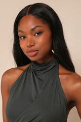 Cute Inspiration Dark Green Sleeveless Halter Top
