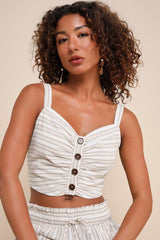 Endless Leisure Beige Multi Striped Cropped Sleeveless Top