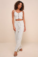 Endless Leisure Beige Multi Striped Cropped Sleeveless Top