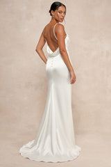 Lovely Endearment White Satin Sleeveless Backless Maxi Dress