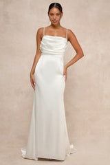 Lovely Endearment White Satin Sleeveless Backless Maxi Dress