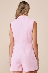 Paris Light Pink Tweed Collared Romper