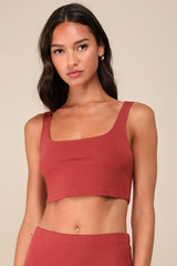 Set For Life Rust Red Ribbed Bodycon Two-Piece Dress