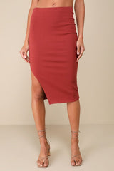 Set For Life Rust Red Ribbed Bodycon Two-Piece Dress