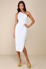 Poised in Positano White One-Shoulder Midi Dress