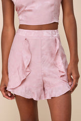 Exemplary Cutie Light Pink Satin Jacquard Ruffled Shorts