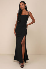 Simply Remarkable Black Sleeveless Bustier Mermaid Maxi Dress