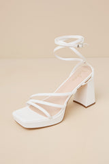 Antonnia White Strappy High Heel Ankle Wrap Sandals