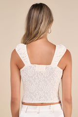 Rose Crush Ivory Rosette Satin Lace Sheer Back Tank Top
